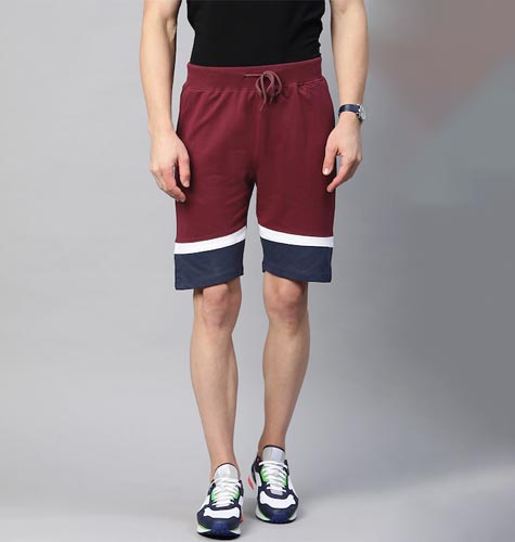 Men Burgundy & Navy Blue Striped Mid-Rise Pure Cotton Regular Shorts